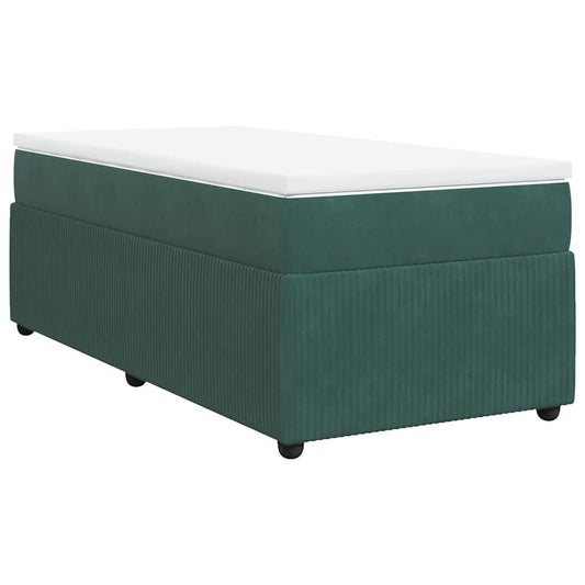 vidaXL Κρεβάτι Boxspring με Στρώμα Σκούρο Πράσινο 100x200εκ. Βελούδινο