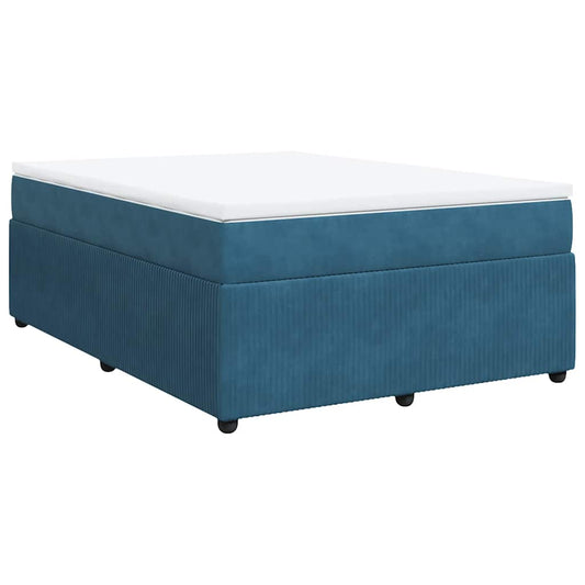 vidaXL Κρεβάτι Boxspring με Στρώμα Σκούρο Μπλε 140x190 εκ. Βελούδινο