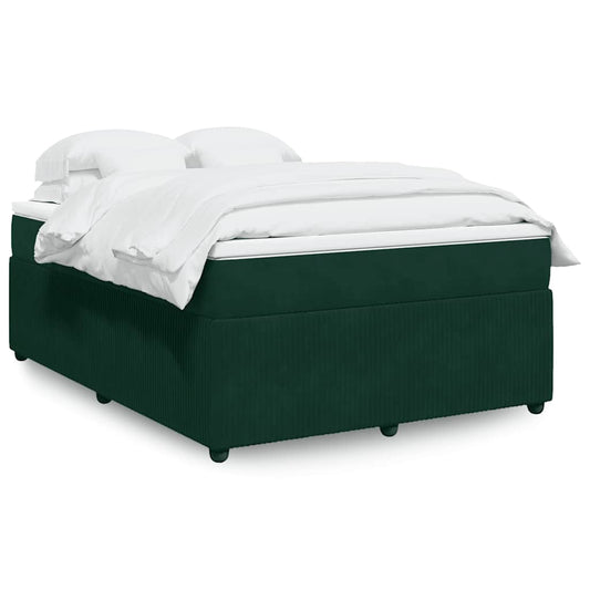vidaXL Κρεβάτι Boxspring με Στρώμα Σκούρο Πράσινο 160x200εκ. Βελούδινο