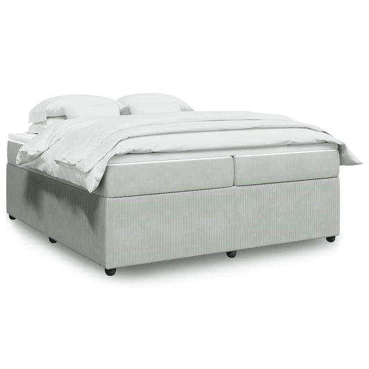vidaXL Κρεβάτι Boxspring με Στρώμα Ανοιχτό Γκρι 200x200 εκ. Βελούδινο