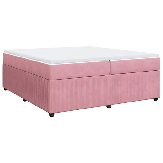 vidaXL Κρεβάτι Boxspring με Στρώμα Ροζ 200x200 εκ. Βελούδινο