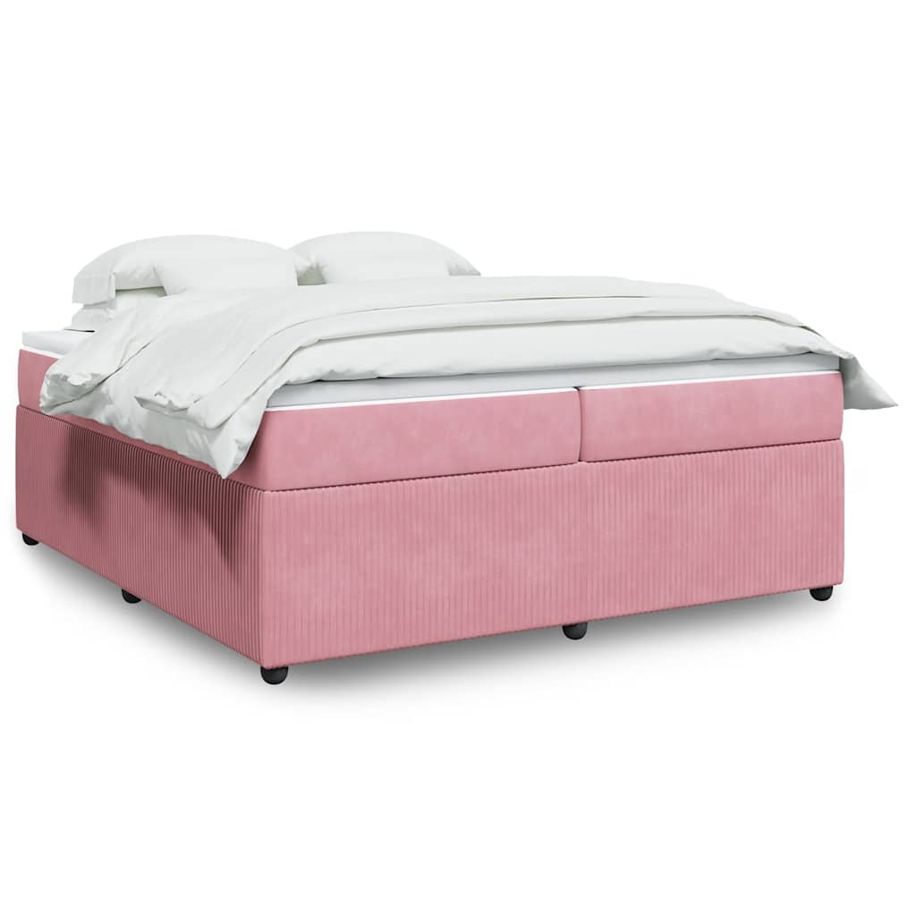 vidaXL Κρεβάτι Boxspring με Στρώμα Ροζ 200x200 εκ. Βελούδινο