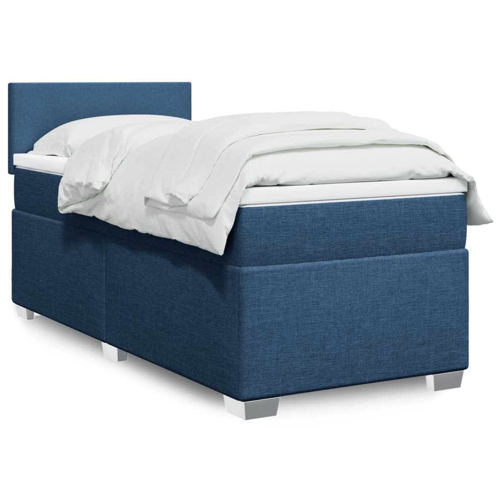 vidaXL Κρεβάτι Boxspring με Στρώμα Μπλε 90x190 εκ.Υφασμάτινο