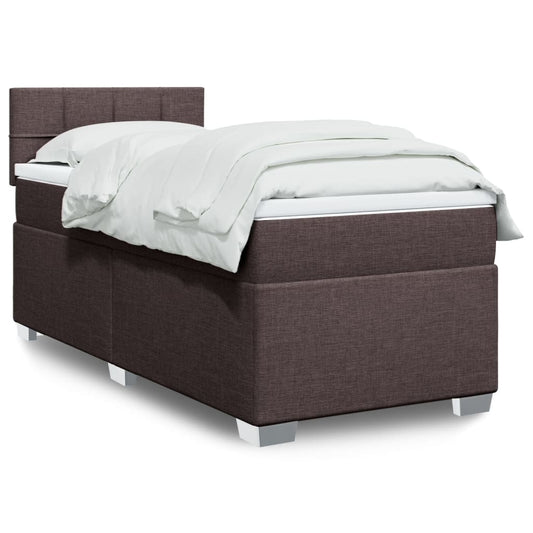 vidaXL Κρεβάτι Boxspring με Στρώμα Σκούρο Καφέ 90x190 εκ. Υφασμάτινο