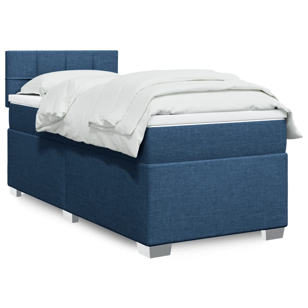 vidaXL Κρεβάτι Boxspring με Στρώμα Μπλε 90x190 εκ.Υφασμάτινο