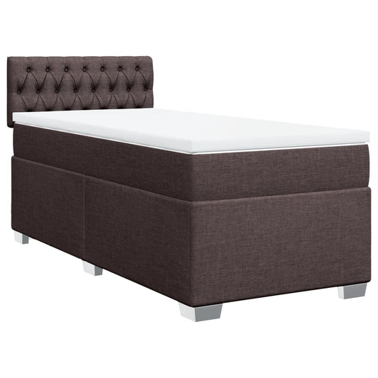 vidaXL Κρεβάτι Boxspring με Στρώμα Σκούρο Καφέ 90x190 εκ. Υφασμάτινο
