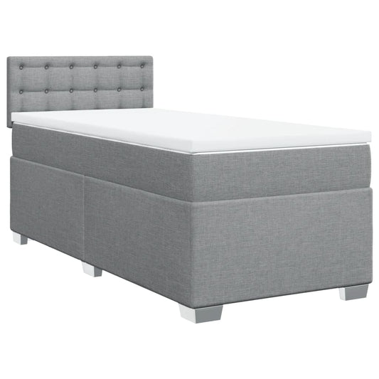 vidaXL Κρεβάτι Boxspring με Στρώμα Ανοιχτό Γκρι 90x190 εκ. Υφασμάτινο