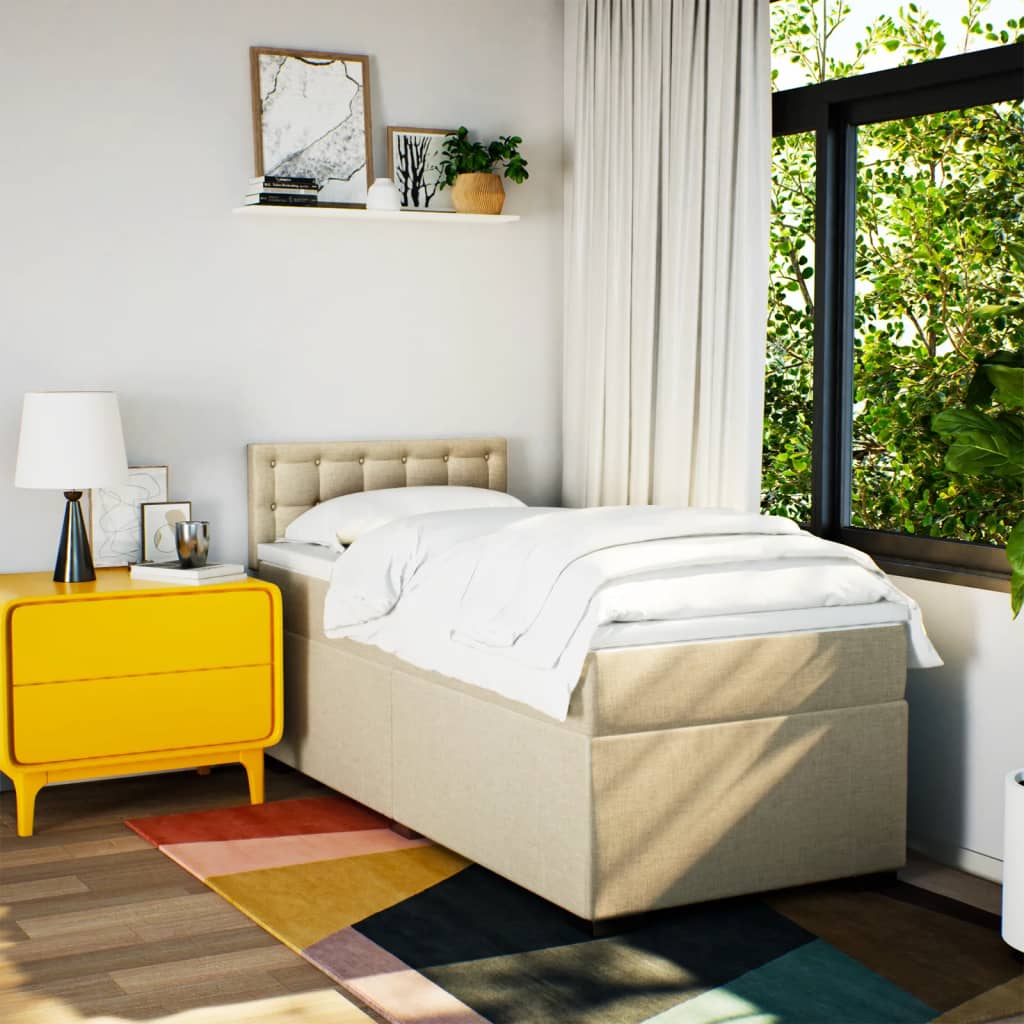 vidaXL Κρεβάτι Boxspring με Στρώμα Κρεμ 90x190 εκ.Υφασμάτινο