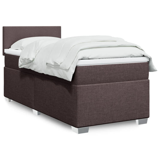 vidaXL Κρεβάτι Boxspring με Στρώμα Σκούρο Καφέ 90x200 εκ. Υφασμάτινο