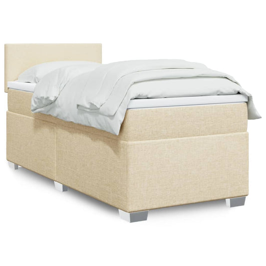 vidaXL Κρεβάτι Boxspring με Στρώμα Κρεμ 90x200 εκ.Υφασμάτινο