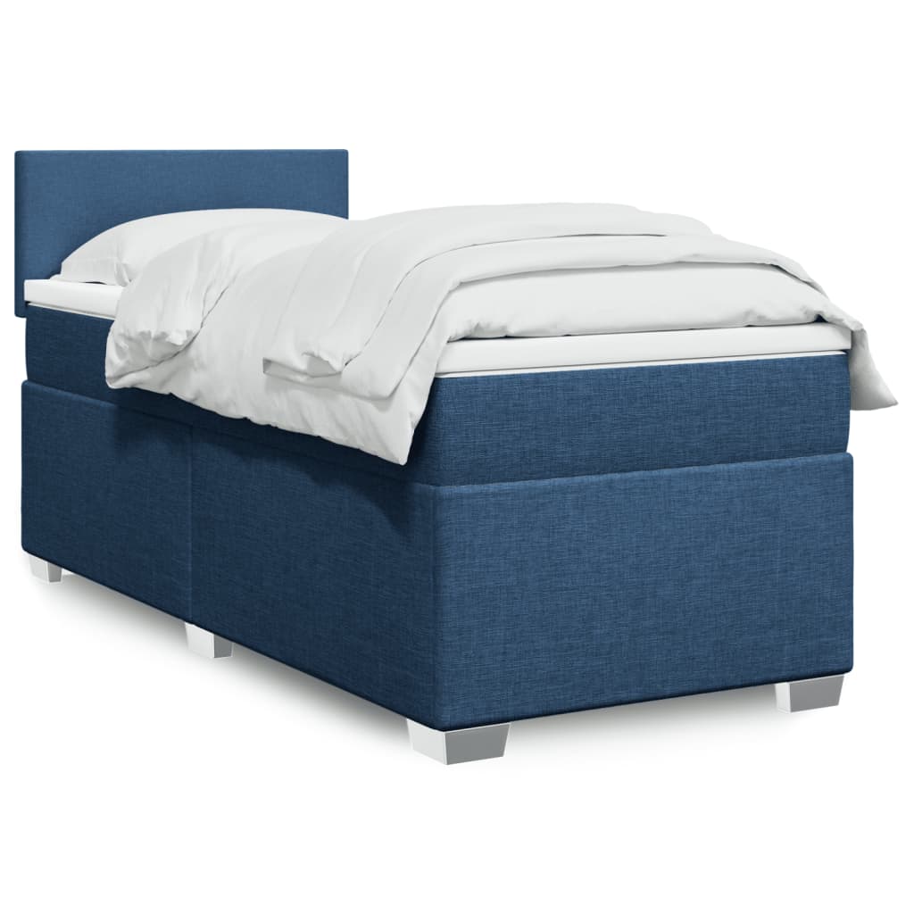 vidaXL Κρεβάτι Boxspring με Στρώμα Μπλε 90x200 εκ.Υφασμάτινο