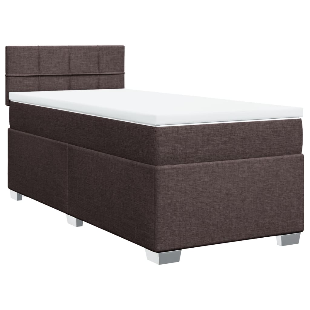 vidaXL Κρεβάτι Boxspring με Στρώμα Σκούρο Καφέ 90x200 εκ. Υφασμάτινο