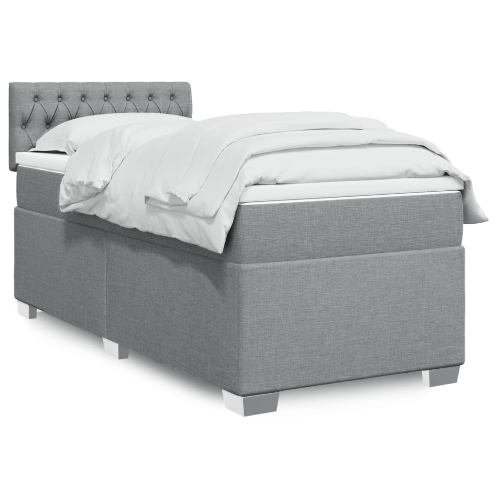 vidaXL Κρεβάτι Boxspring με Στρώμα Ανοιχτό Γκρι 90x200 εκ. Υφασμάτινο