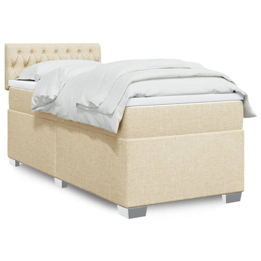 vidaXL Κρεβάτι Boxspring με Στρώμα Κρεμ 90x200 εκ.Υφασμάτινο
