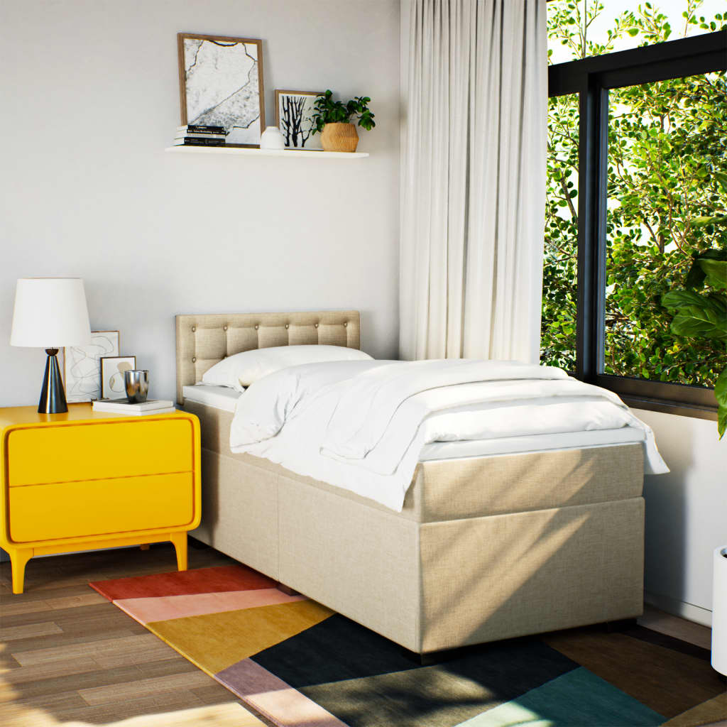 vidaXL Κρεβάτι Boxspring με Στρώμα Κρεμ 100 x 200 εκ. Υφασμάτινο