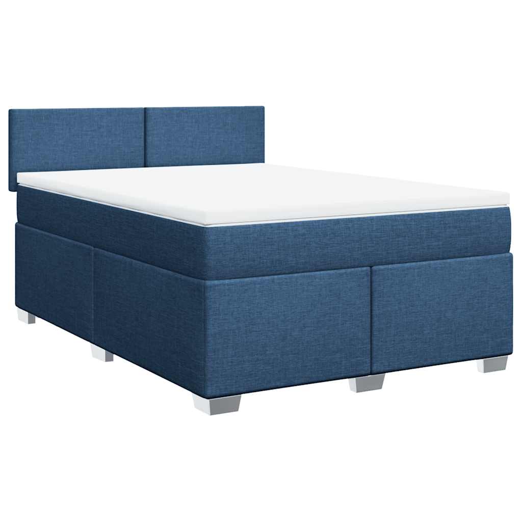 vidaXL Κρεβάτι Boxspring με Στρώμα Μπλε 140x190 εκ. Υφασμάτινο