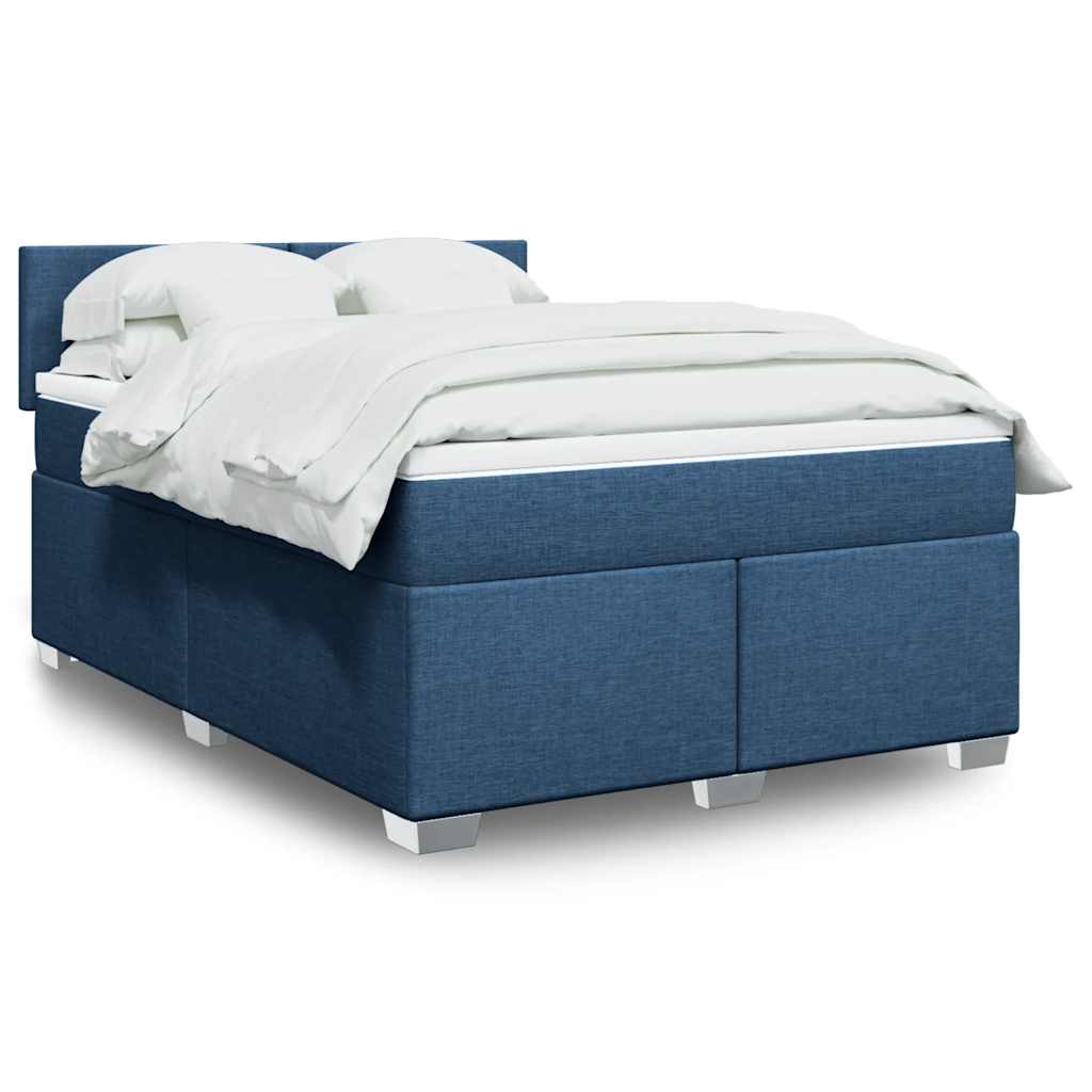 vidaXL Κρεβάτι Boxspring με Στρώμα Μπλε 140x190 εκ. Υφασμάτινο