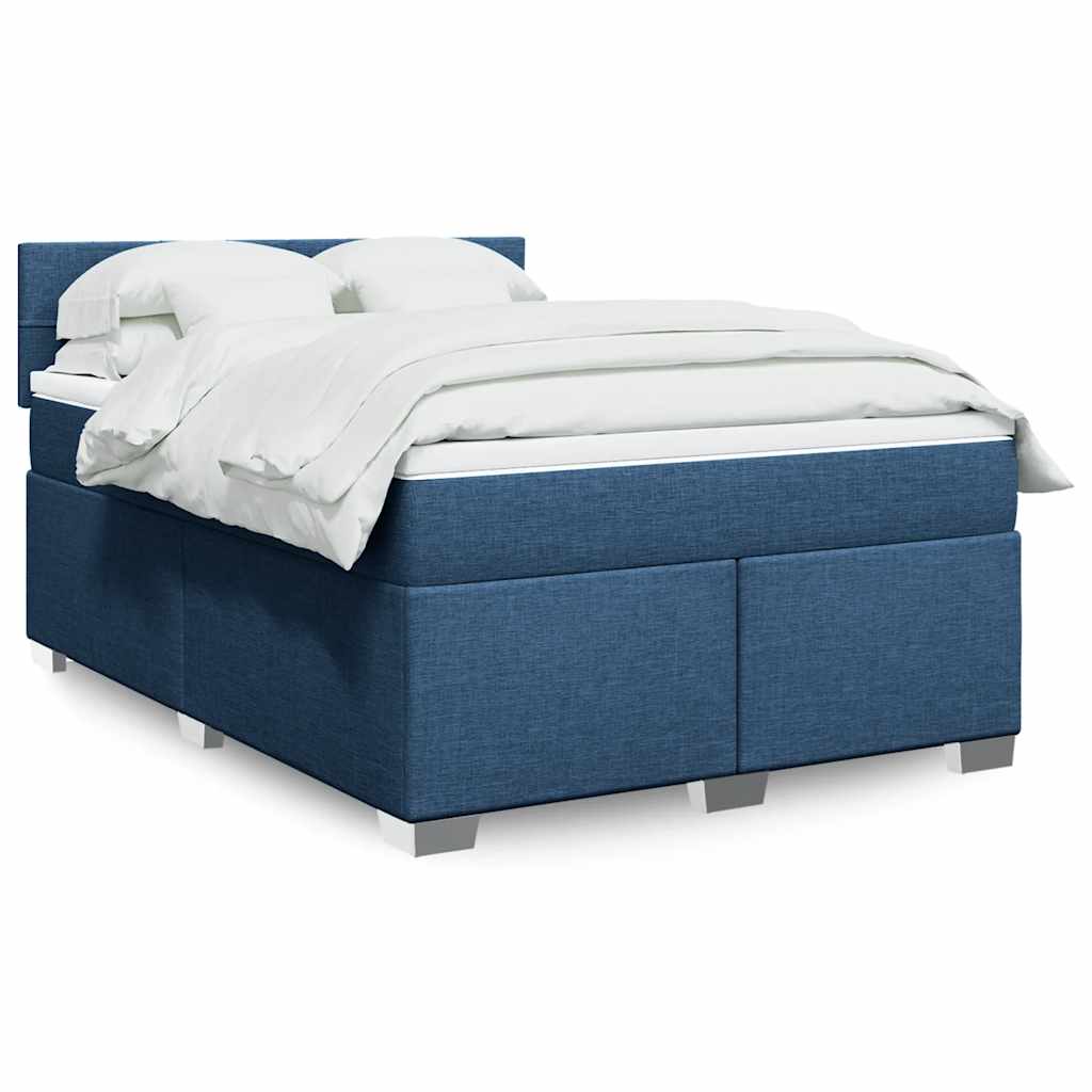 vidaXL Κρεβάτι Boxspring με Στρώμα Μπλε 140x190 εκ. Υφασμάτινο