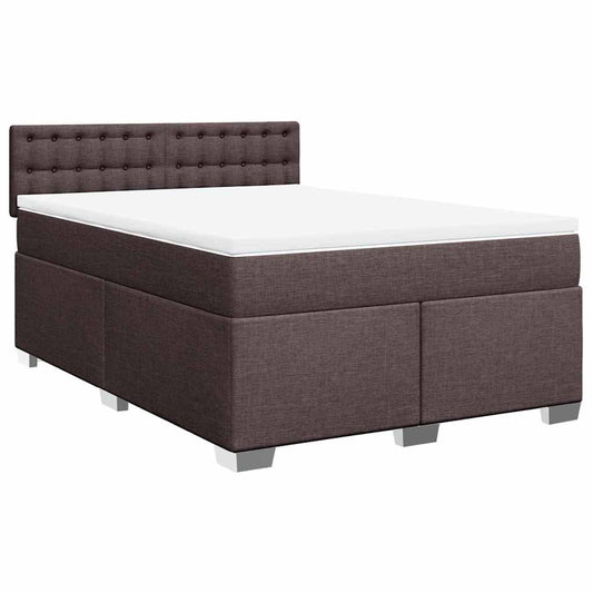 vidaXL Κρεβάτι Boxspring με Στρώμα Σκούρο Καφέ 140x190 εκ. Υφασμάτινο