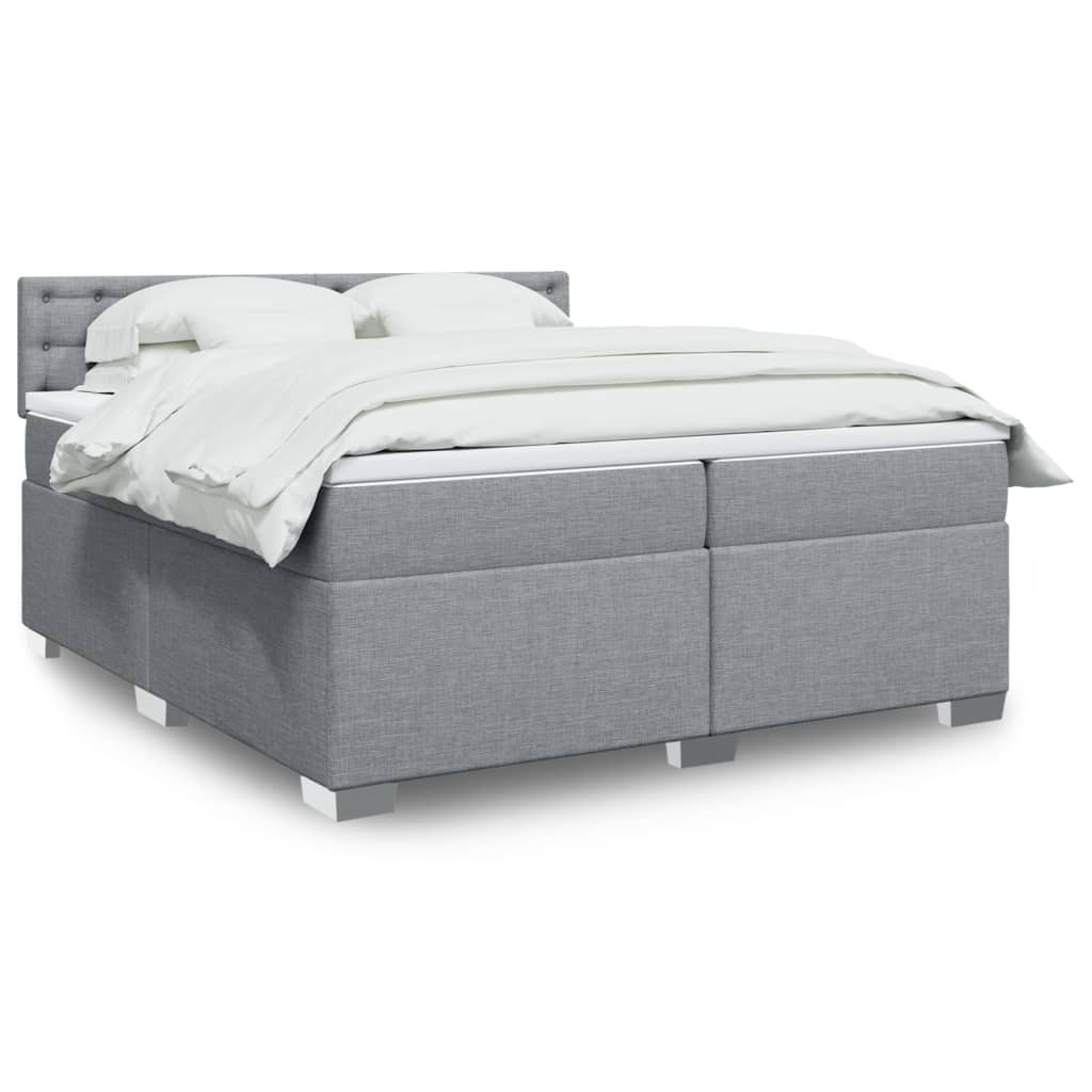 vidaXL Κρεβάτι Boxspring με Στρώμα Ανοιχτό Γκρι 200x200 εκ. Υφασμάτινο