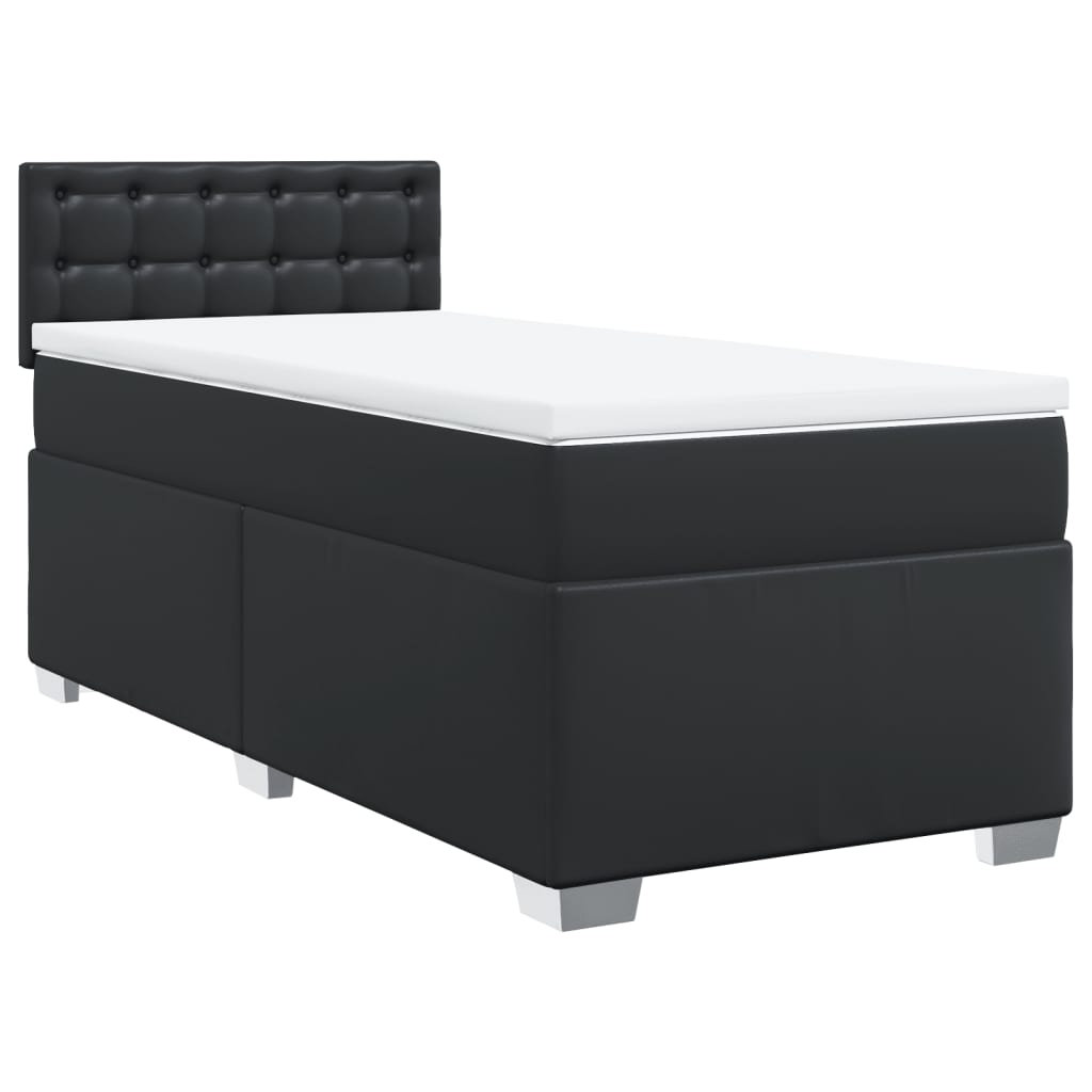 vidaXL Κρεβάτι Boxspring με Στρώμα Μαύρο 90x190εκ. από Συνθετικό Δέρμα
