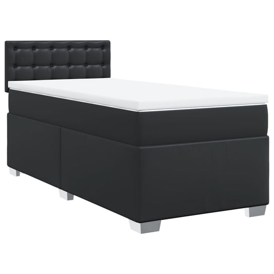 vidaXL Κρεβάτι Boxspring με Στρώμα Μαύρο 90x190εκ. από Συνθετικό Δέρμα
