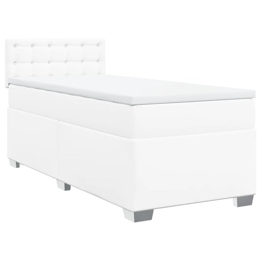 vidaXL Κρεβάτι Boxspring με Στρώμα Λευκό 90x190εκ. από Συνθετικό Δέρμα