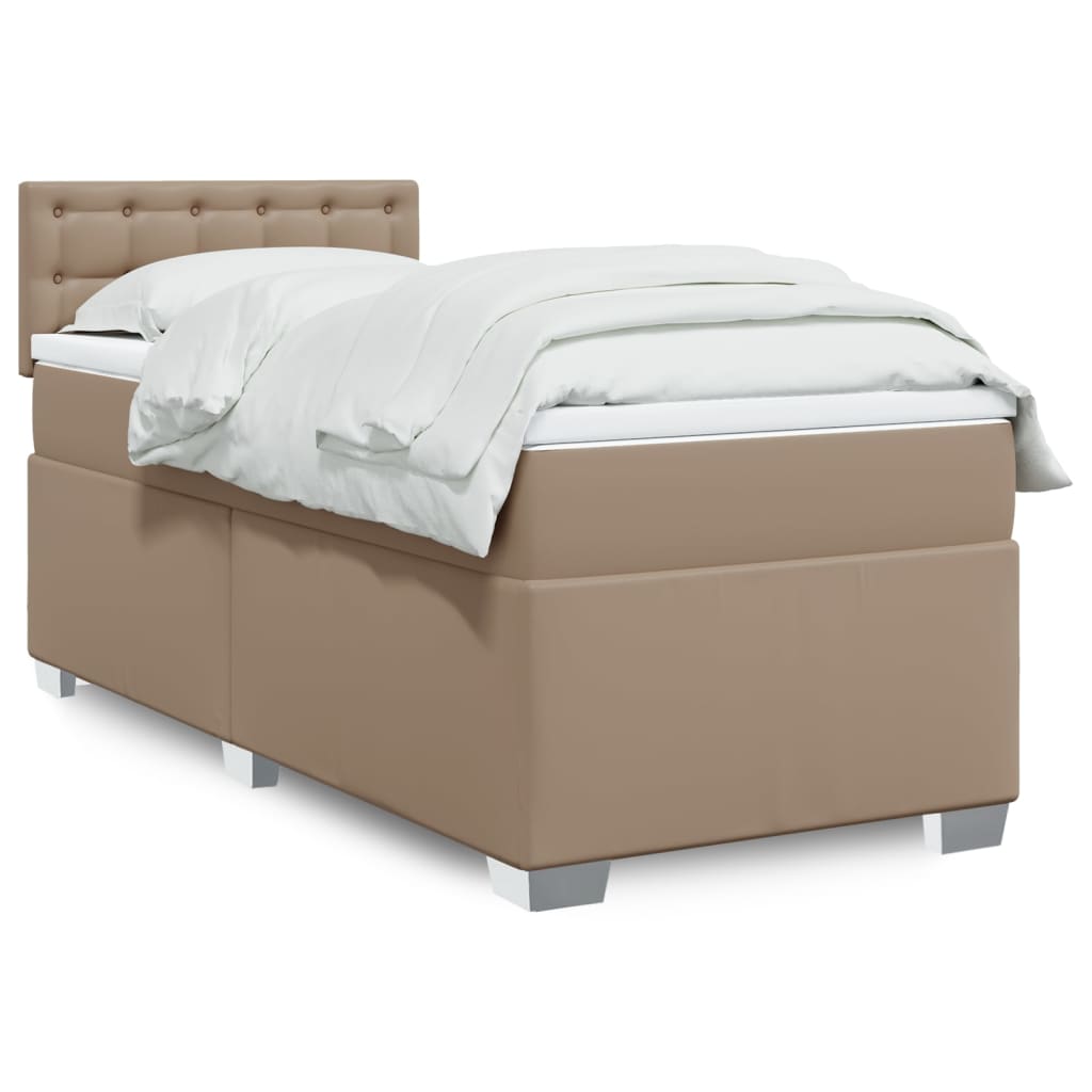 vidaXL Κρεβάτι Boxspring με Στρώμα Καπουτσίνο 90x190εκ.από Συνθ. Δέρμα