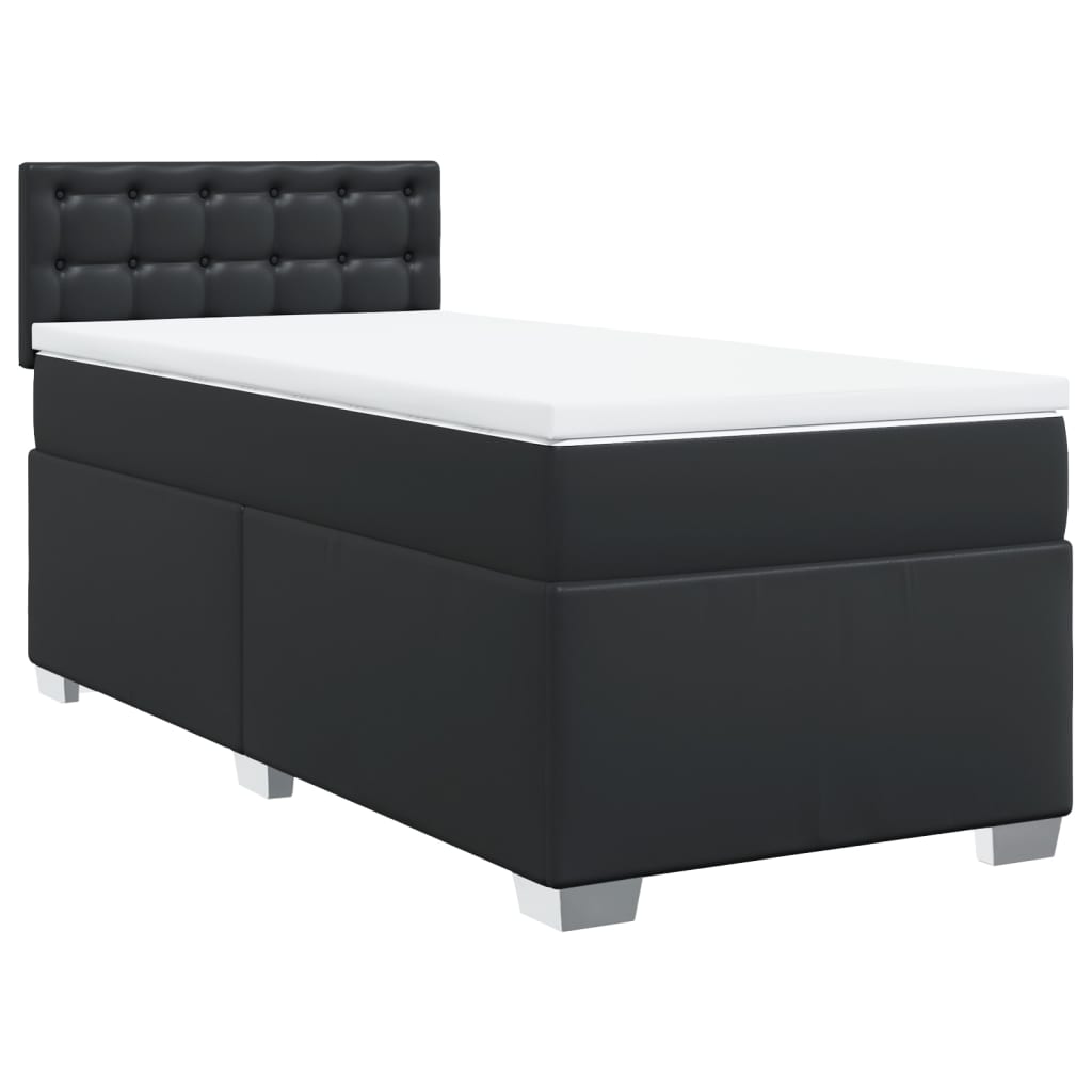 vidaXL Κρεβάτι Boxspring με Στρώμα Μαύρο 90x200εκ. από Συνθετικό Δέρμα