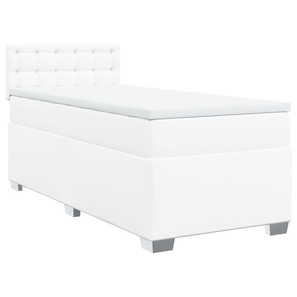 vidaXL Κρεβάτι Boxspring με Στρώμα Λευκό 90x200εκ. από Συνθετικό Δέρμα