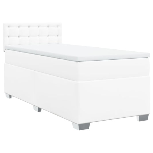 vidaXL Κρεβάτι Boxspring με Στρώμα Λευκό 90x200εκ. από Συνθετικό Δέρμα
