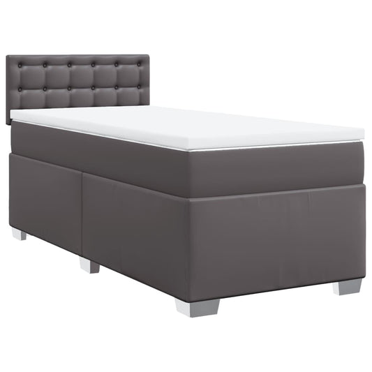 vidaXL Κρεβάτι Boxspring με Στρώμα Γκρι 90x200 εκ. από Συνθετικό Δέρμα
