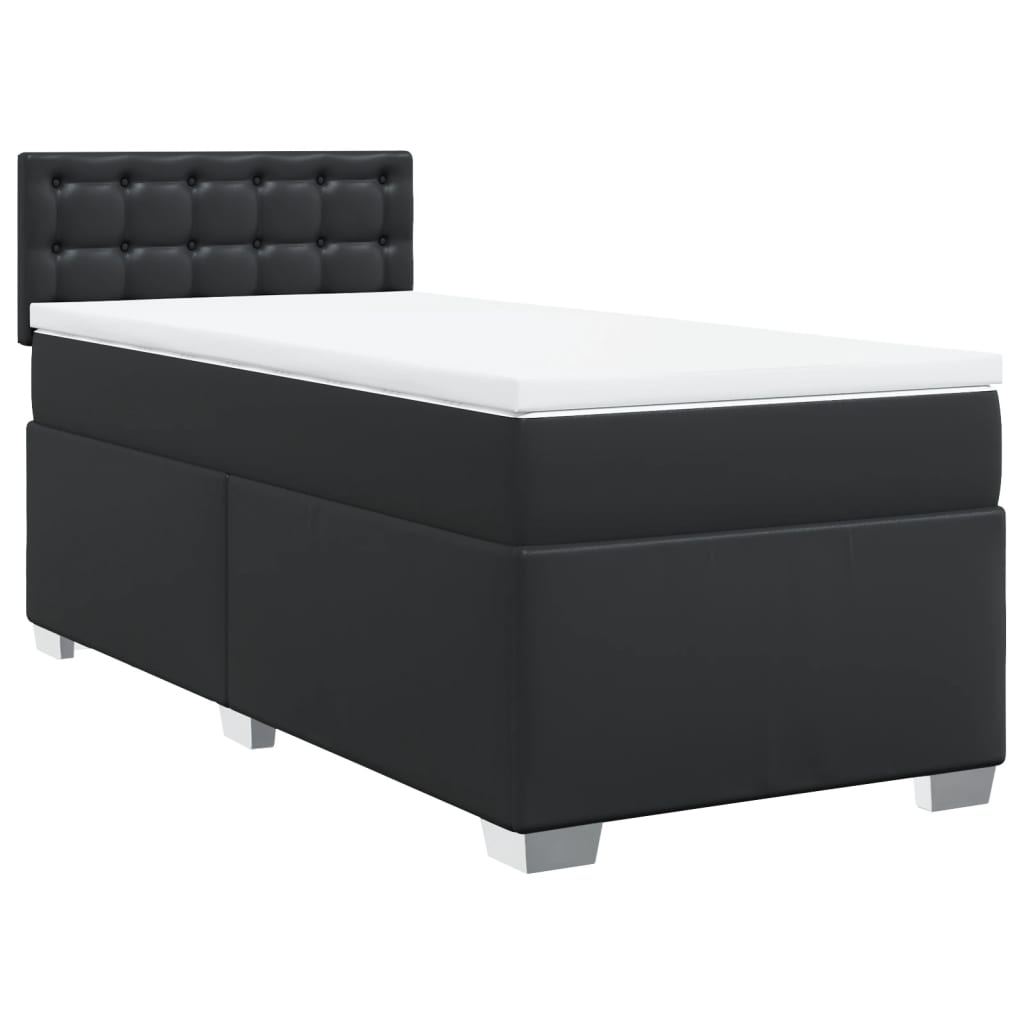 vidaXL Κρεβάτι Boxspring με Στρώμα Μαύρο 100x200εκ.από Συνθετικό Δέρμα