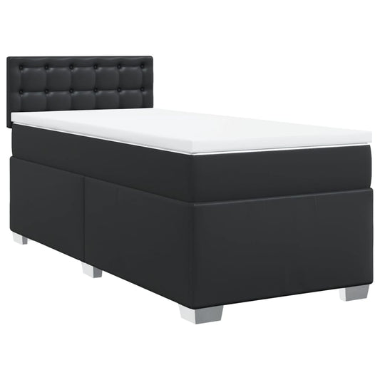 vidaXL Κρεβάτι Boxspring με Στρώμα Μαύρο 100x200εκ.από Συνθετικό Δέρμα