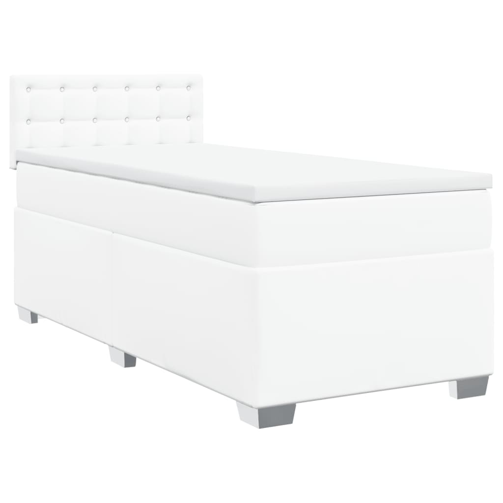 vidaXL Κρεβάτι Boxspring με Στρώμα Λευκό 100x200εκ.από Συνθετικό Δέρμα