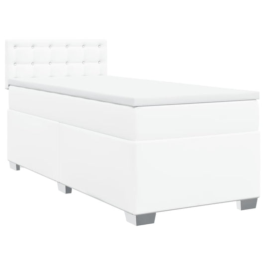 vidaXL Κρεβάτι Boxspring με Στρώμα Λευκό 100x200εκ.από Συνθετικό Δέρμα