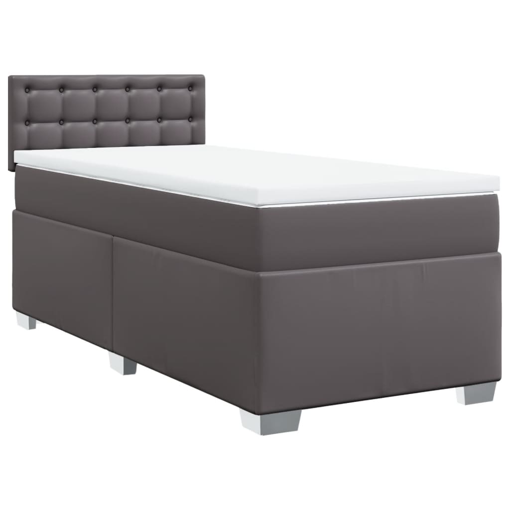 vidaXL Κρεβάτι Boxspring με Στρώμα Γκρι 100x200εκ. από Συνθετικό Δέρμα