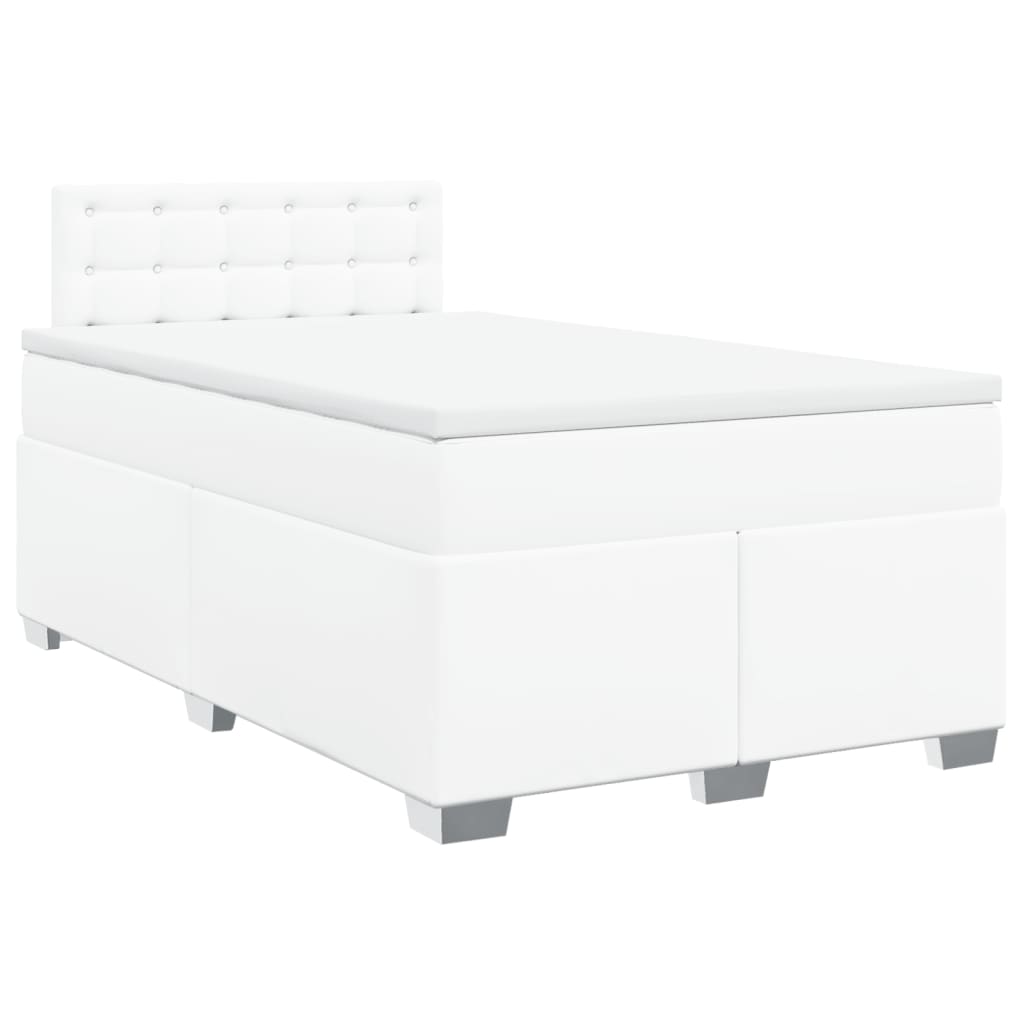 vidaXL Κρεβάτι Boxspring με Στρώμα Λευκό 120x190εκ.από Συνθετικό Δέρμα