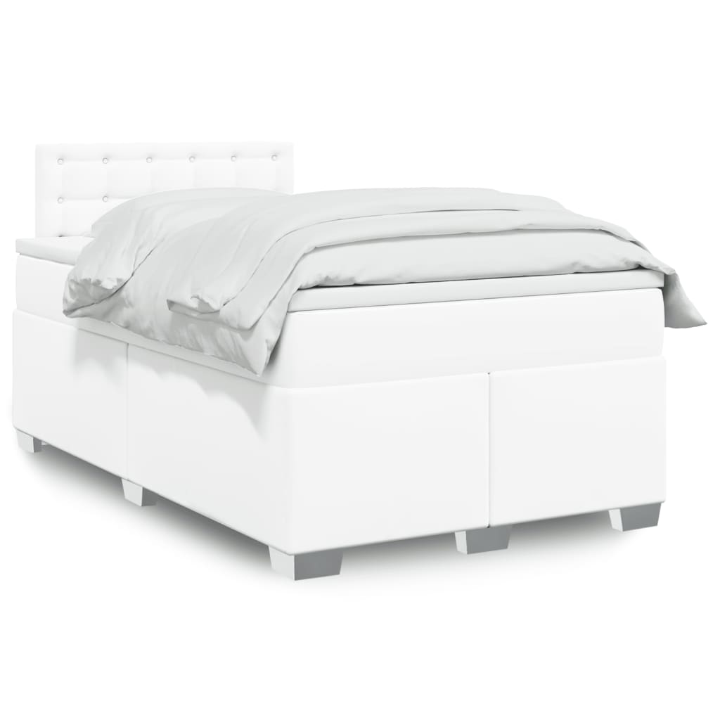 vidaXL Κρεβάτι Boxspring με Στρώμα Λευκό 120x190εκ.από Συνθετικό Δέρμα