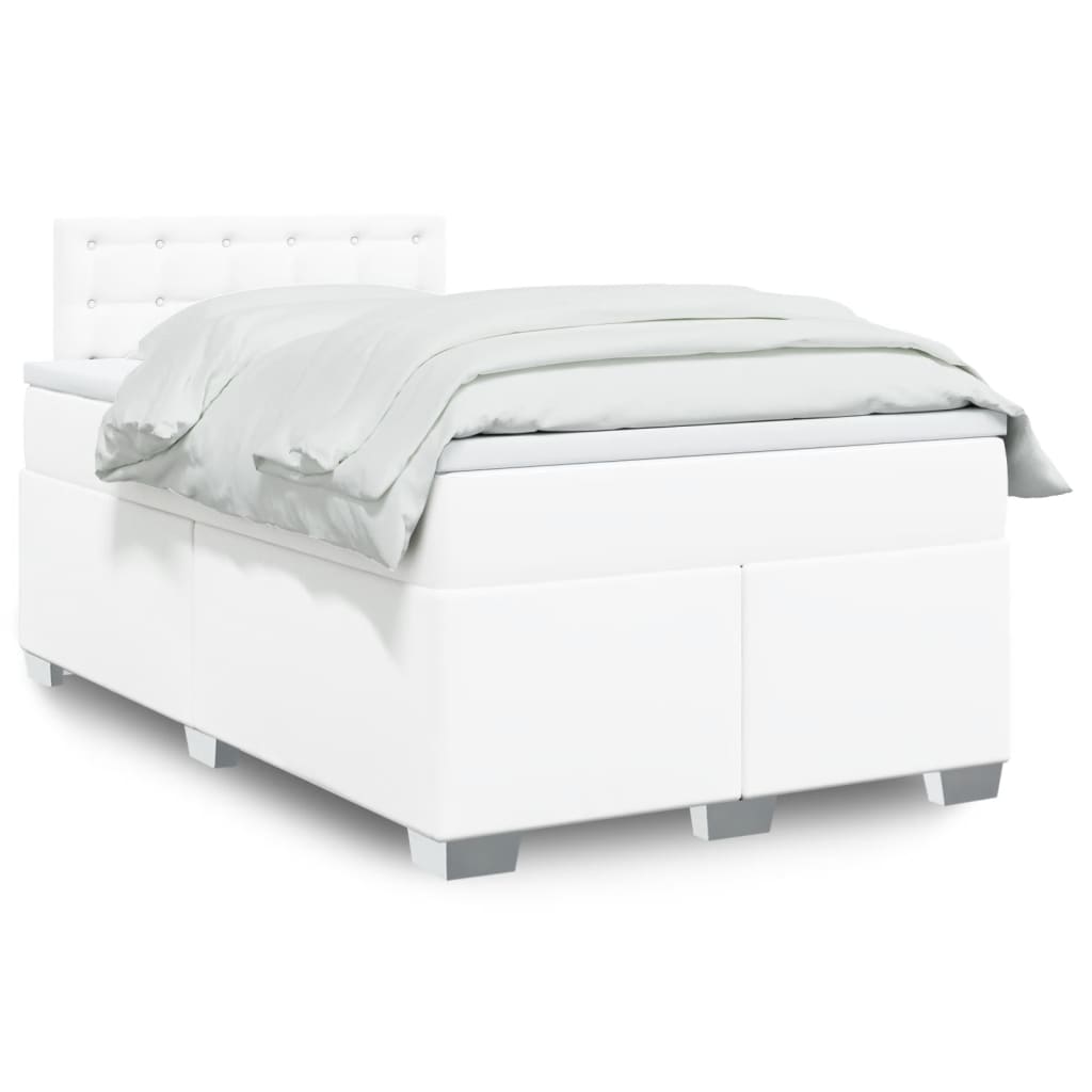 vidaXL Κρεβάτι Boxspring με Στρώμα Λευκό 120x200εκ.από Συνθετικό Δέρμα