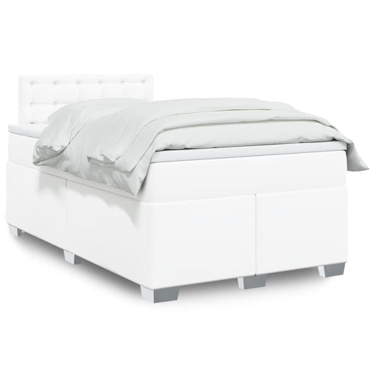 vidaXL Κρεβάτι Boxspring με Στρώμα Λευκό 120x200εκ.από Συνθετικό Δέρμα