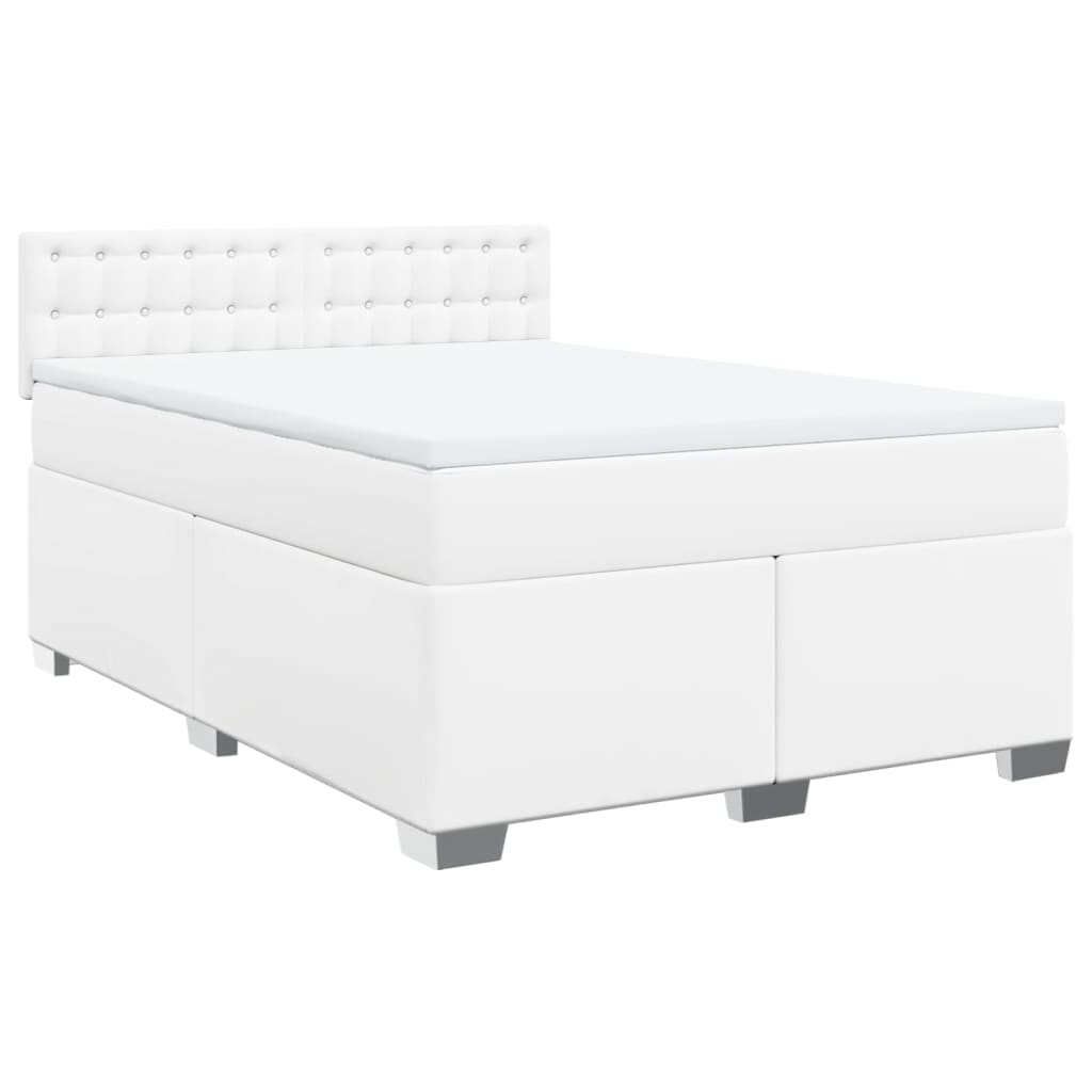 vidaXL Κρεβάτι Boxspring με Στρώμα Λευκό 140x200εκ.από Συνθετικό Δέρμα