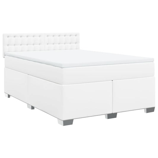 vidaXL Κρεβάτι Boxspring με Στρώμα Λευκό 140x200εκ.από Συνθετικό Δέρμα