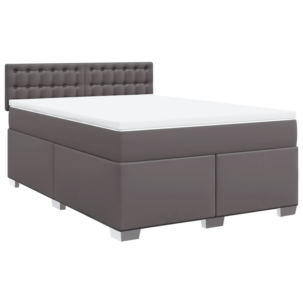 vidaXL Κρεβάτι Boxspring με Στρώμα Γκρι 140x200εκ. από Συνθετικό Δέρμα