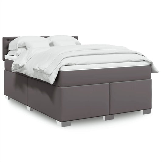 vidaXL Κρεβάτι Boxspring με Στρώμα Γκρι 140x200εκ. από Συνθετικό Δέρμα