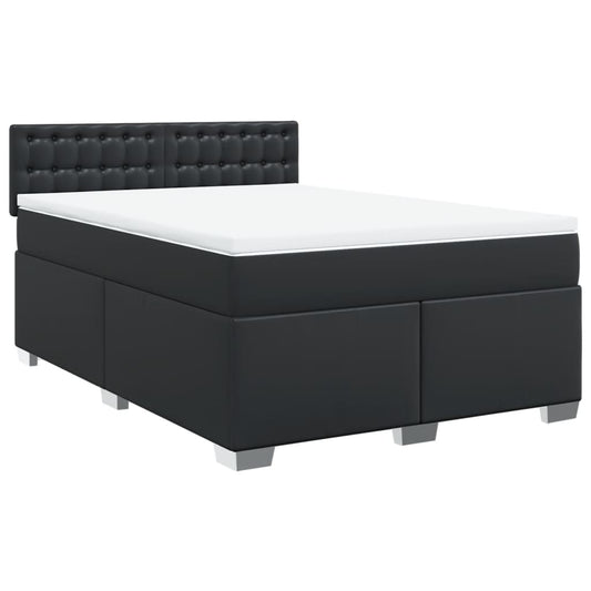 vidaXL Κρεβάτι Boxspring με Στρώμα Μαύρο 160x200εκ.από Συνθετικό Δέρμα