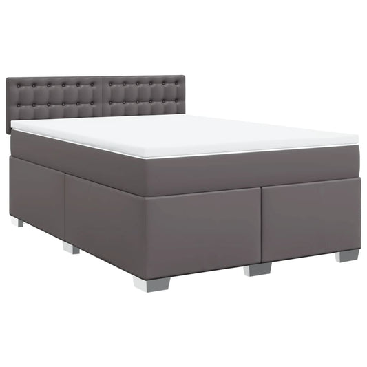 vidaXL Κρεβάτι Boxspring με Στρώμα Γκρι 160x200εκ. από Συνθετικό Δέρμα