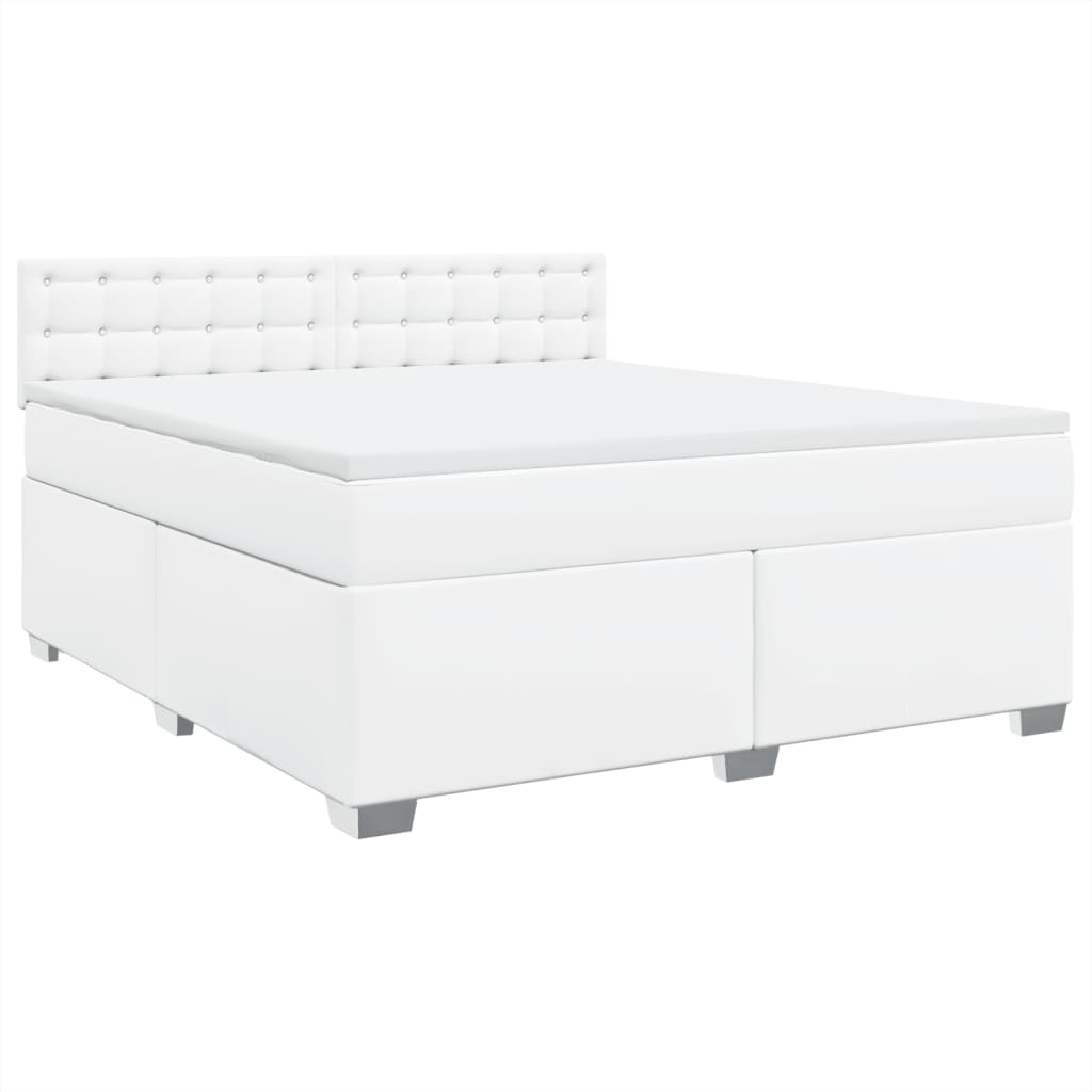 vidaXL Κρεβάτι Boxspring με Στρώμα Λευκό 180x200 εκ. Συνθετικό Δέρμα