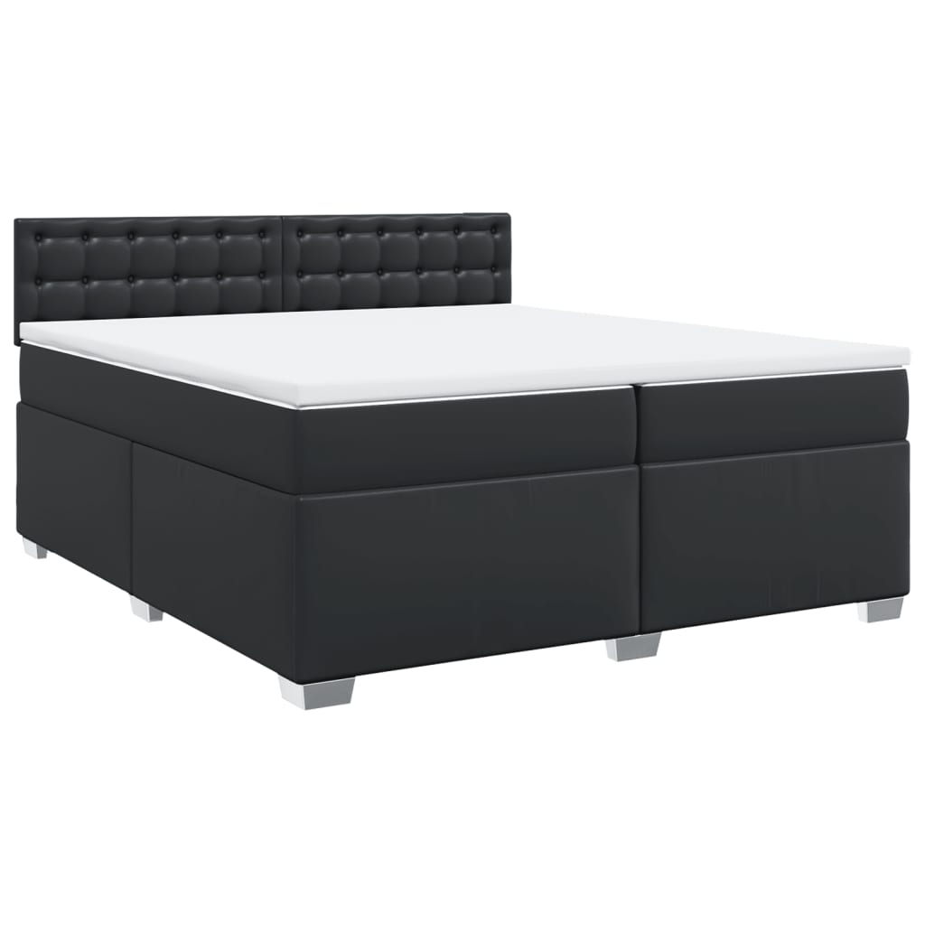 vidaXL Κρεβάτι Boxspring με Στρώμα Μαύρο 200x200 εκ. Συνθετικό Δέρμα