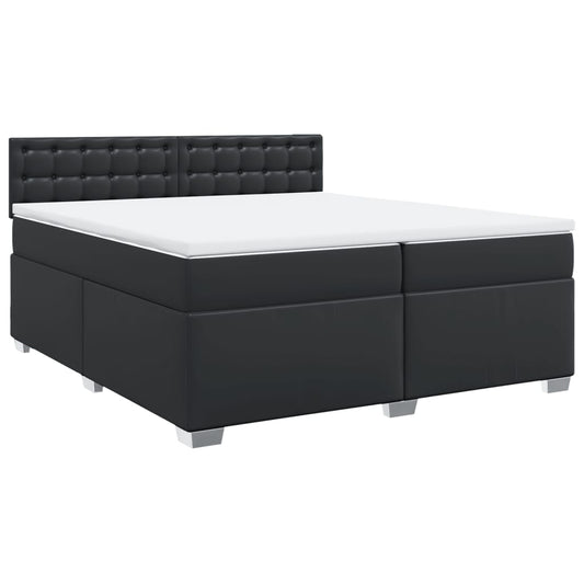 vidaXL Κρεβάτι Boxspring με Στρώμα Μαύρο 200x200 εκ. Συνθετικό Δέρμα